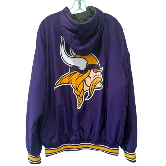 Mens Minnesota Vikings NFL Zip Up Hoodie‎ Jacket Purple Gray XL Reversible